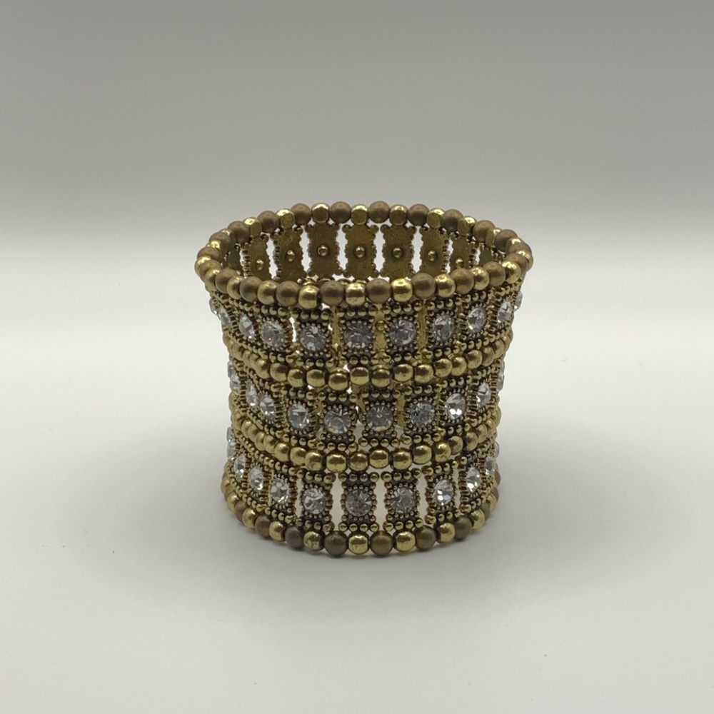 Aged Gold-tone Beaded Stretch Bracelet